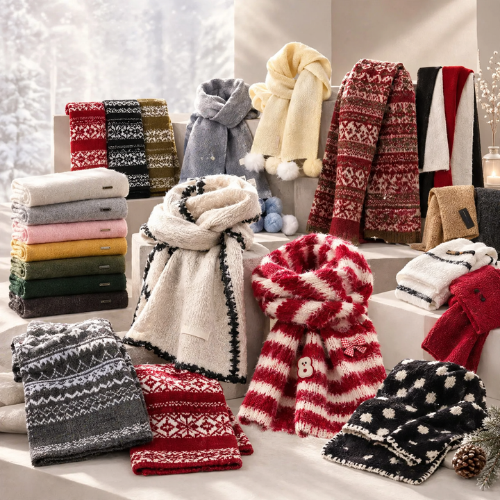 Knitted striped scarf with wool content