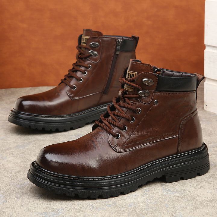 Men's leather boots, genuine leather, lined, lace-up boots