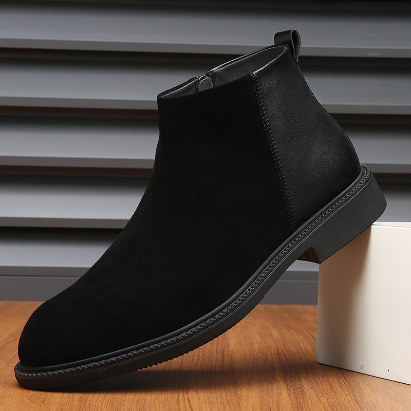Padded men's leather boots, lace-up ankle boots