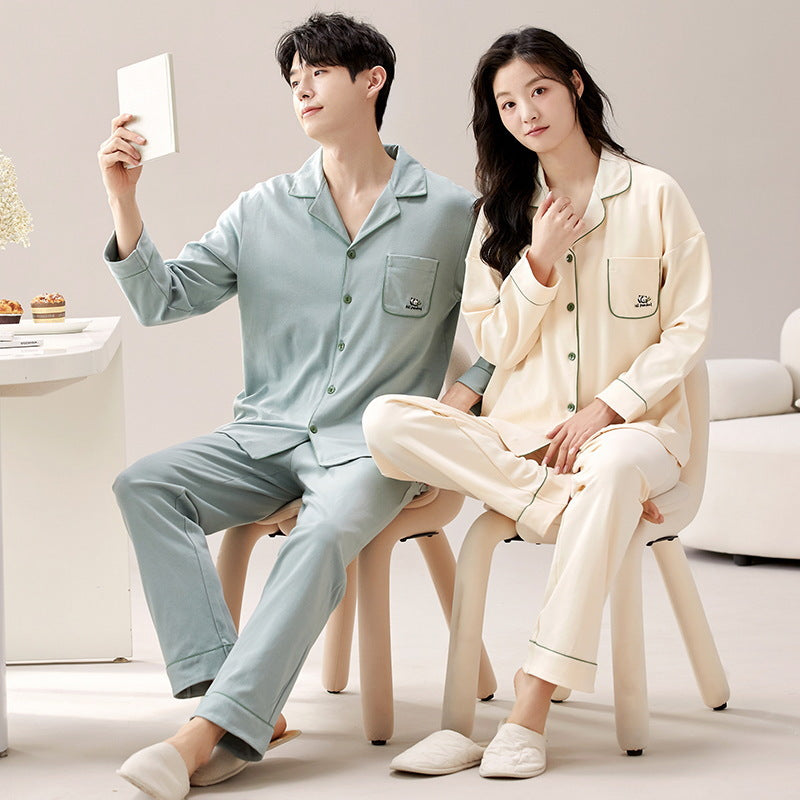 Pair-Pajama-Set, Cotton, Long Sleeve, with Button Placket