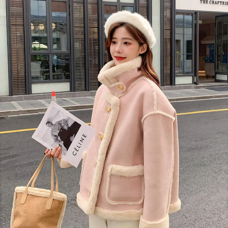 Padded lamb fleece imitation coat, urban style