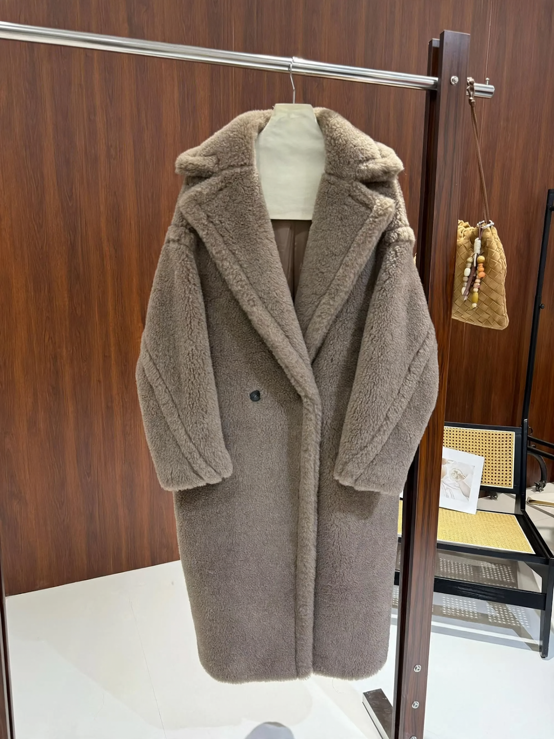 Women's teddy coat, mid-length, loose fit