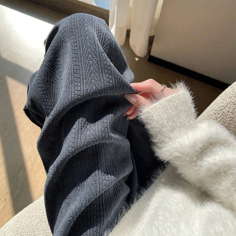 Padded chenille wide pants for women, straight cut