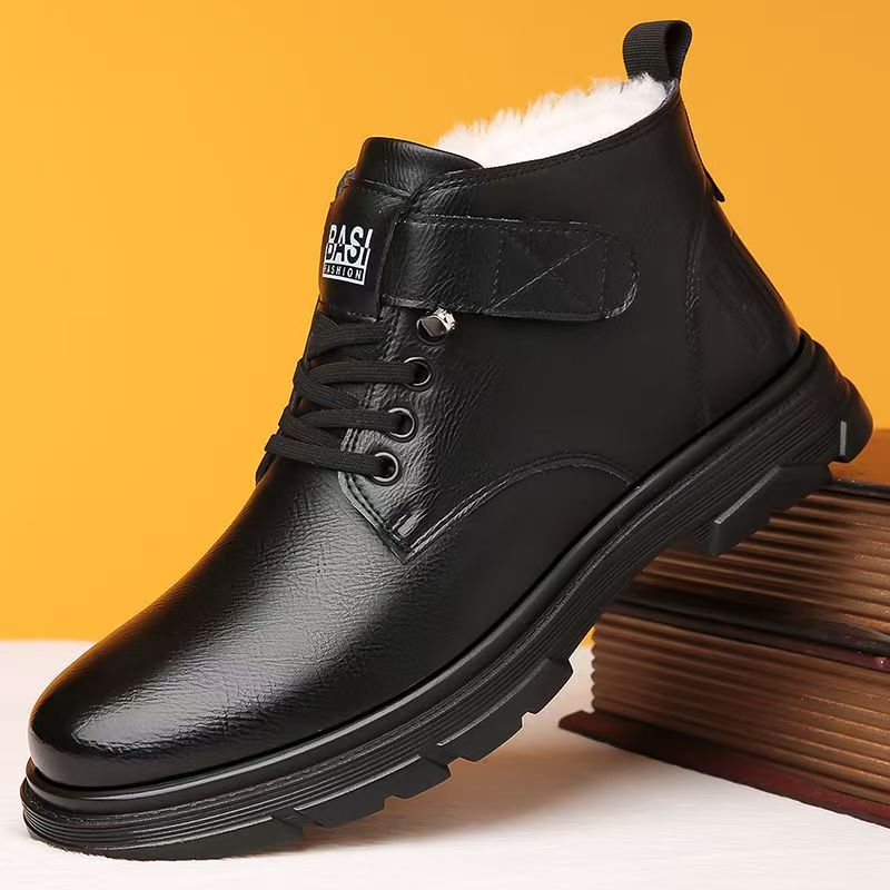 Padded men's winter boots, slip-resistant, synthetic leather
