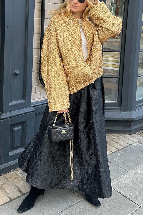 Lune London | Stand Collar Zip-Up Pockets Sequin Jacket