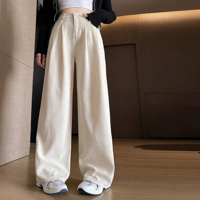 Padded cord wide pants, elegant cut