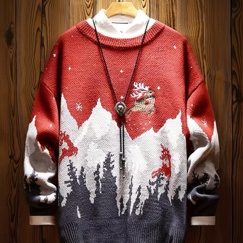 Padded knitted sweater with Christmas motif