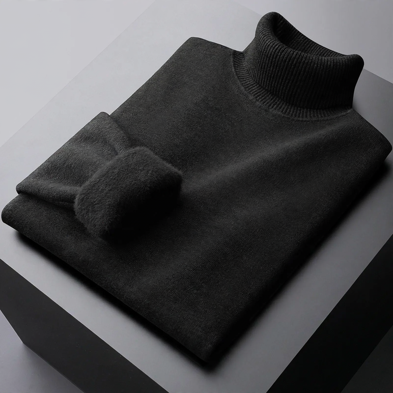 Padded men's knitted sweater with stand-up collar