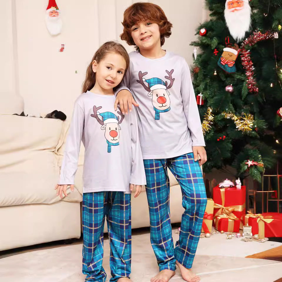 Christmas Pajama Set for Families, checked with reindeer motif
