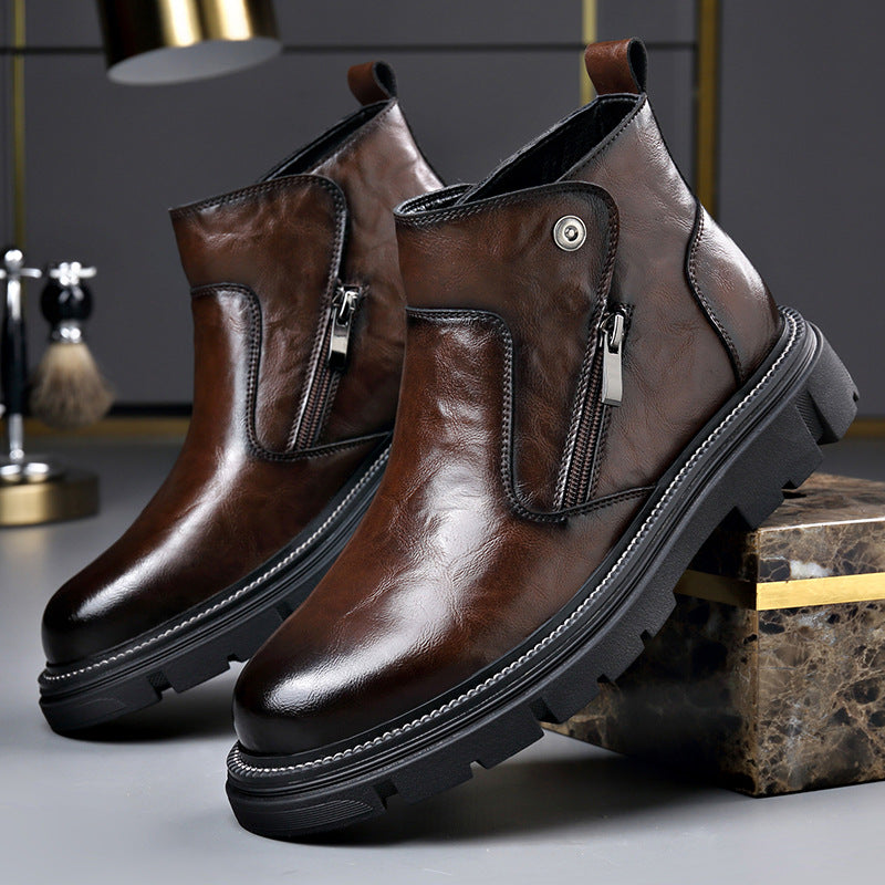 Men's Chelsea boots made of genuine leather with zipper