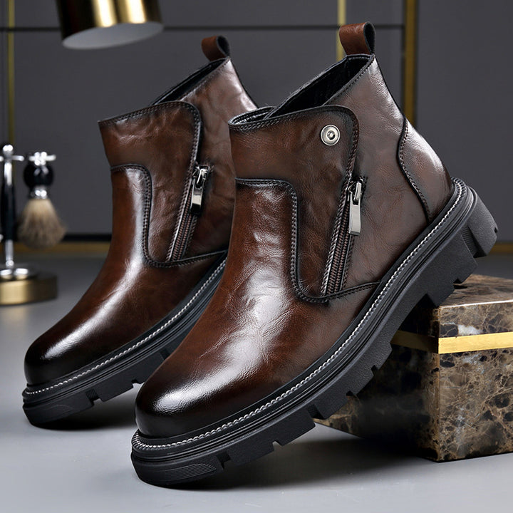Men's Chelsea boots made of genuine leather with zipper