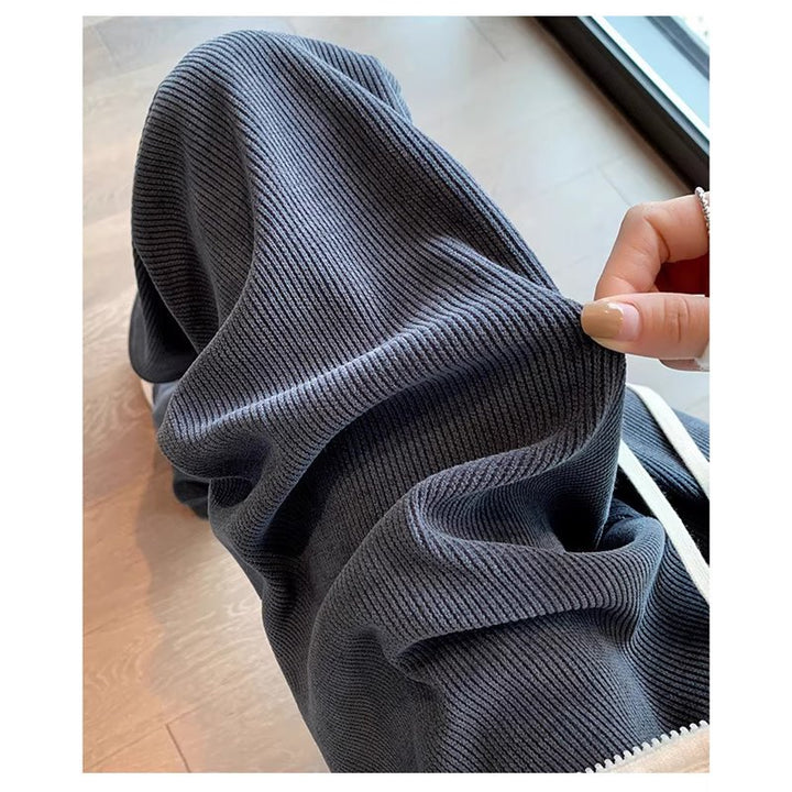 Chenille wide pants with zipper detail