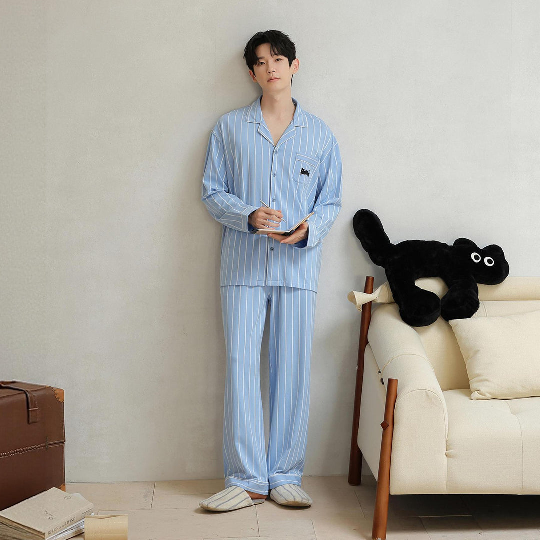 Cotton pajamas for couples, long-sleeved