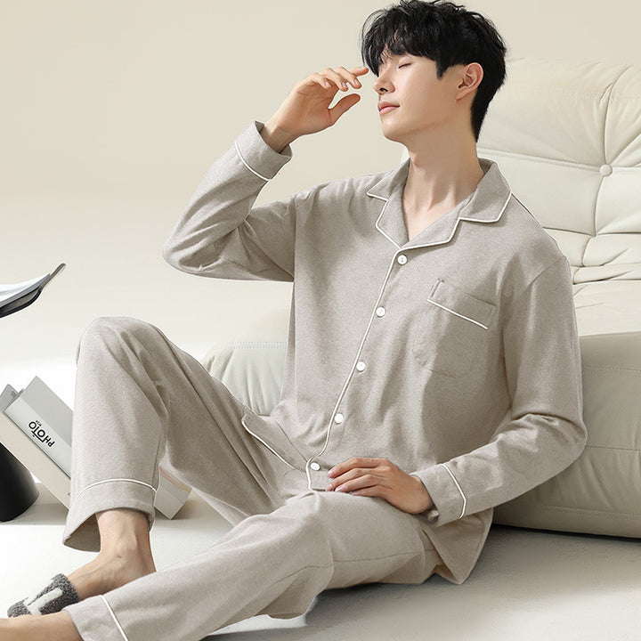 Men's Pajama Set, Cotton, Long Sleeve, Simple