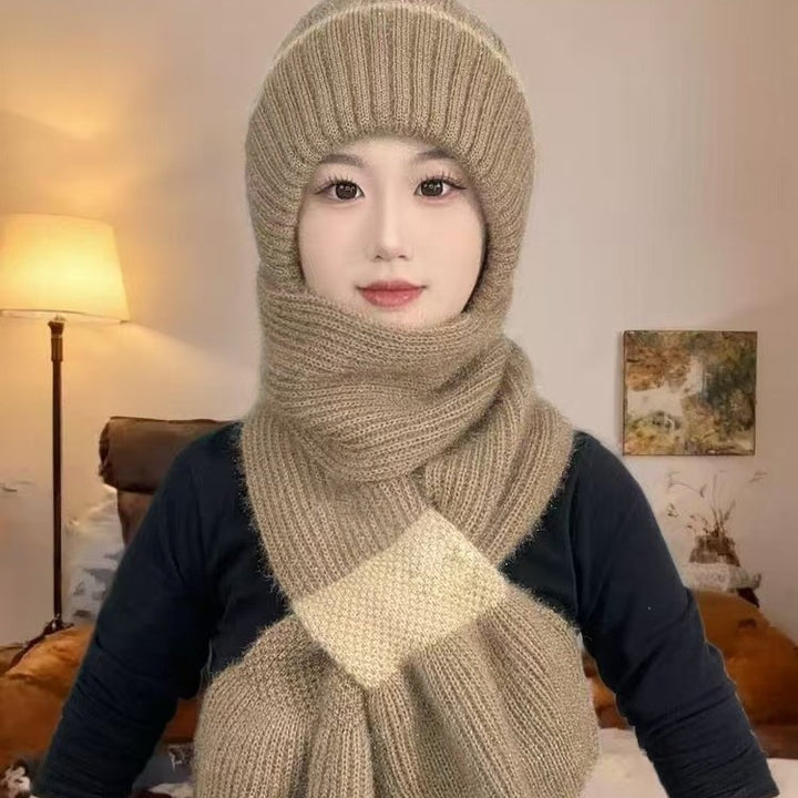Knit hat and scarf set, lined, winter