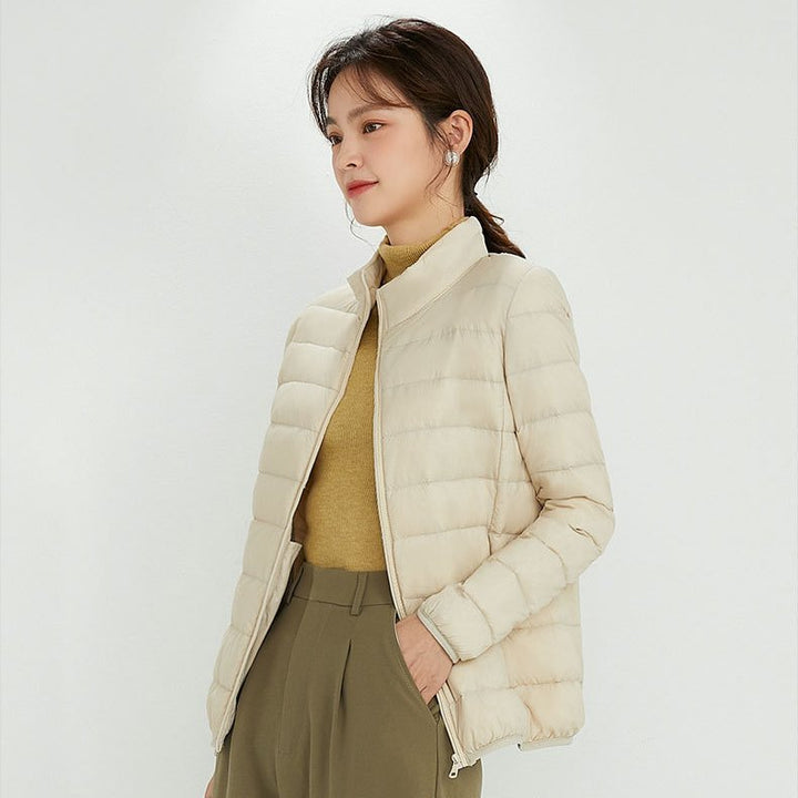 Women's down jacket, lightweight, short, with hood