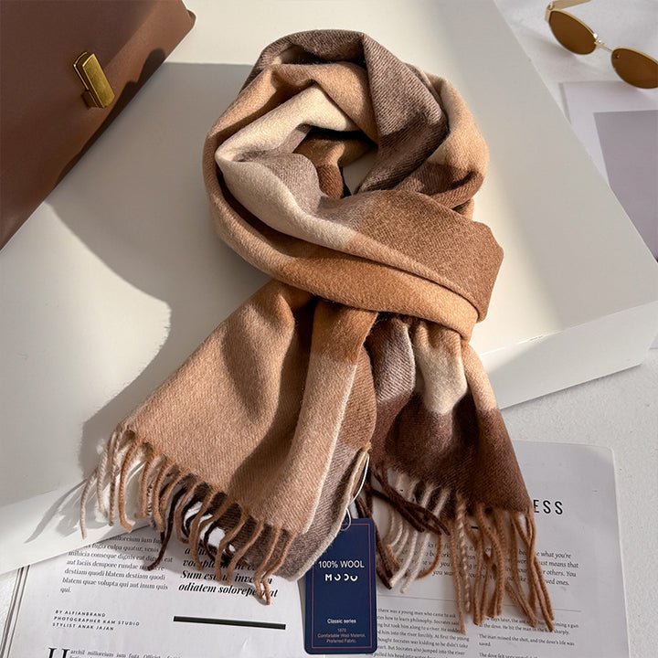 Wool scarf, checkered, 180x30cm, unisex