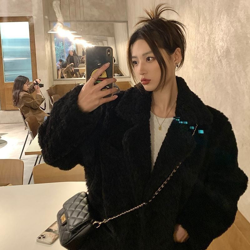 Teddy-Coat, black, lined, ladies