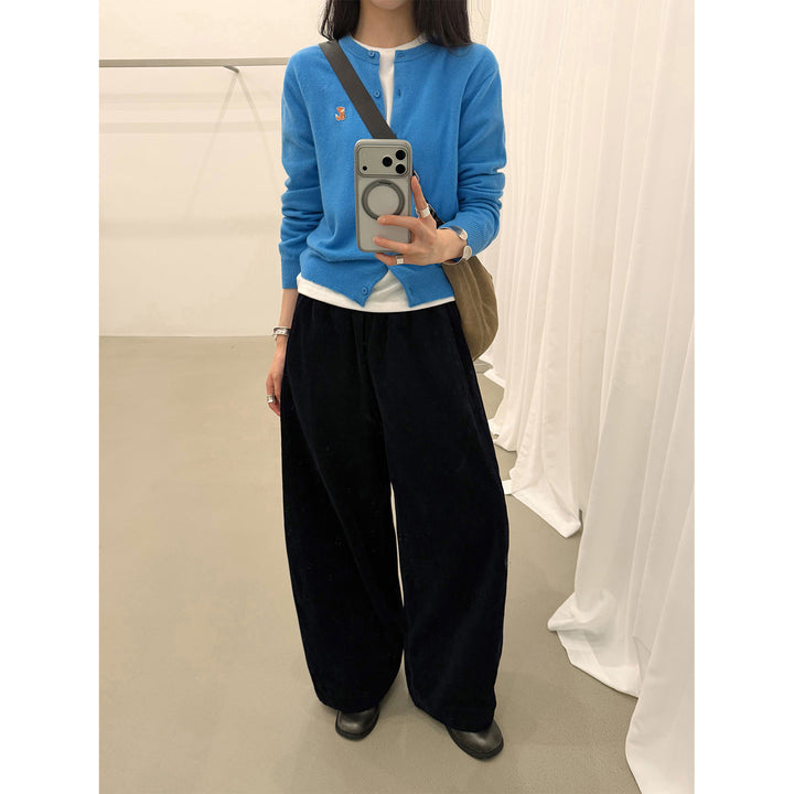 Women's corduroy pants with wide leg and elastic waistband