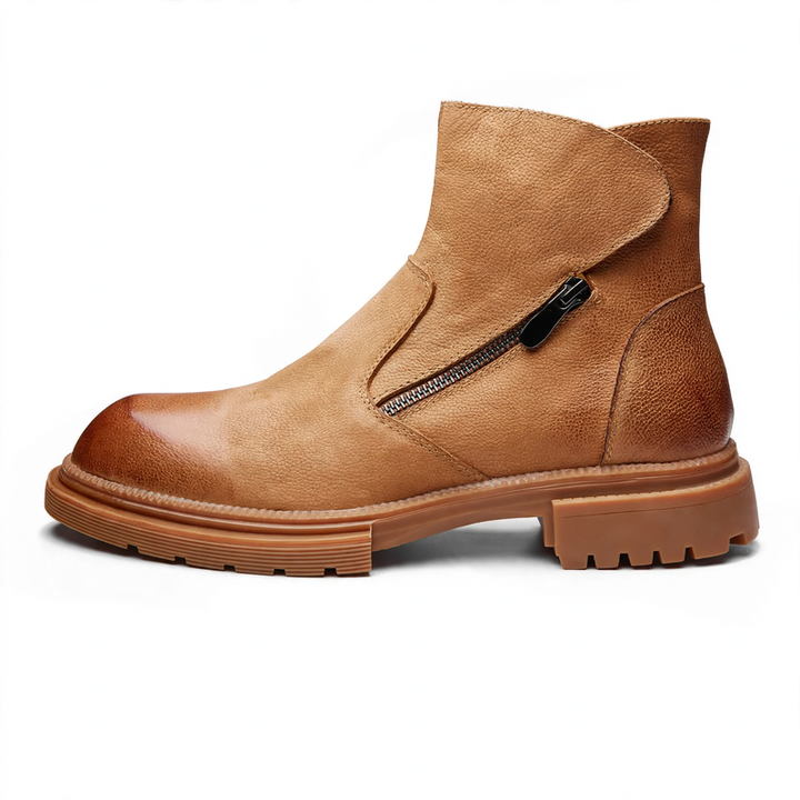 Men's leather biker-style boots, lined