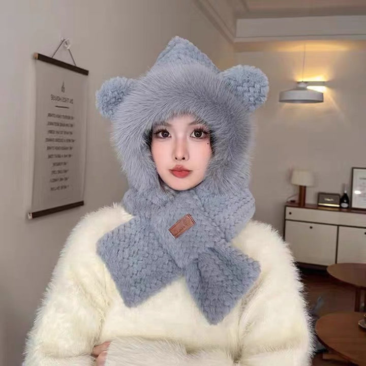 Padded hooded cap with integrated scarf