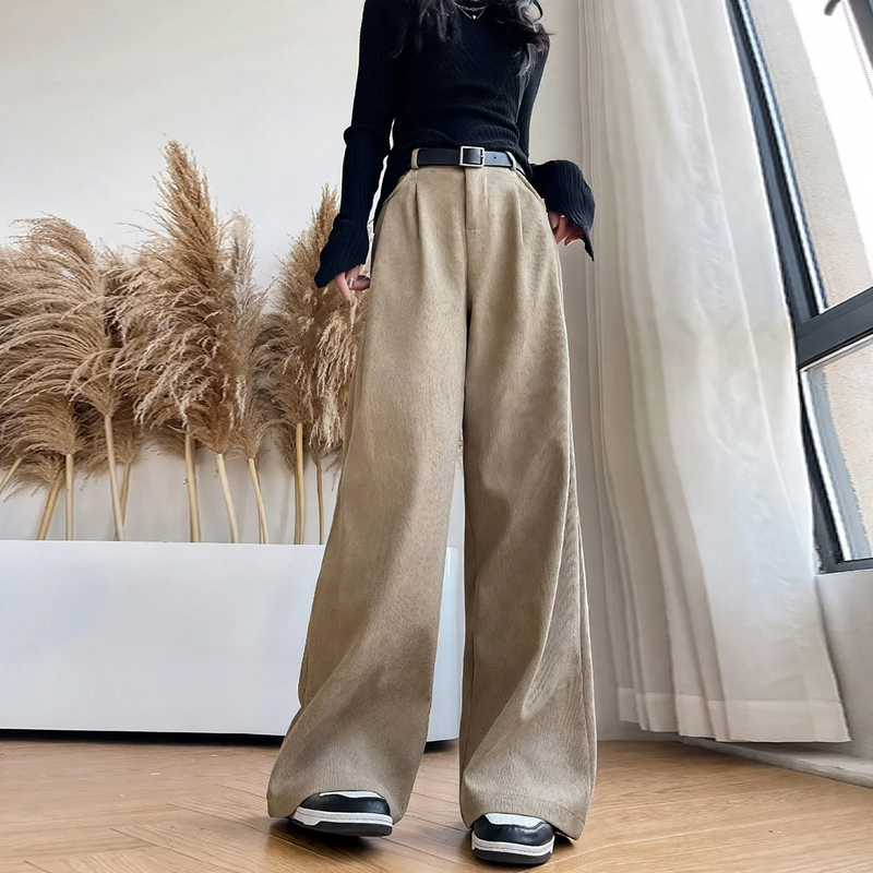 Kord-Pants, straight cut, high-waisted
