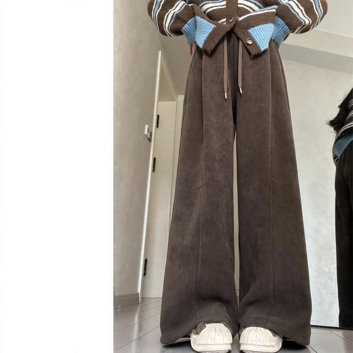 Kord-wide pants for women, high-waisted, lined