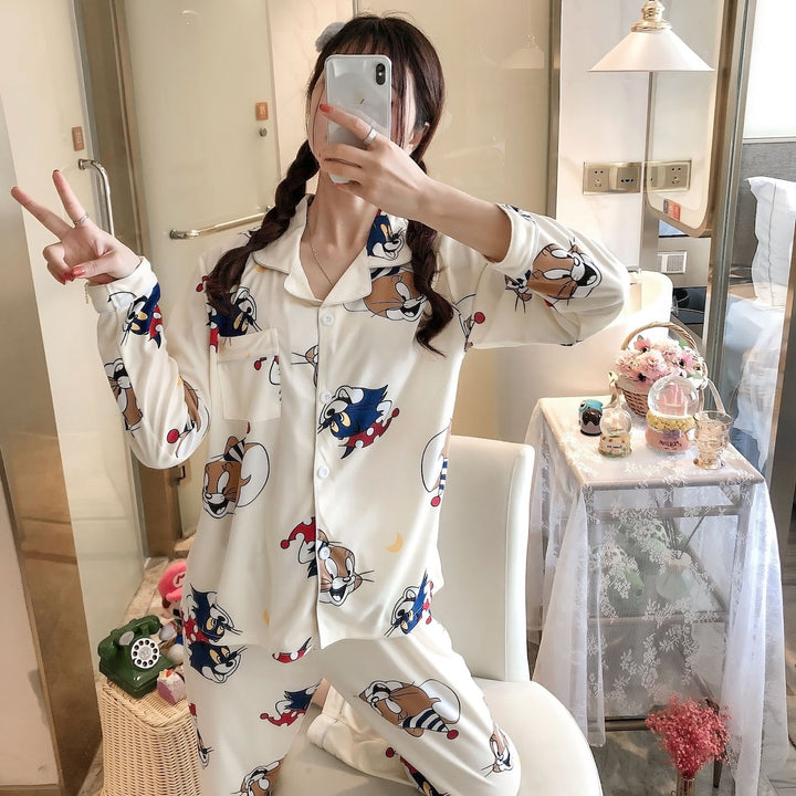Women’s Pajama Set, Long Sleeve, Heart Pattern, Leisure Style