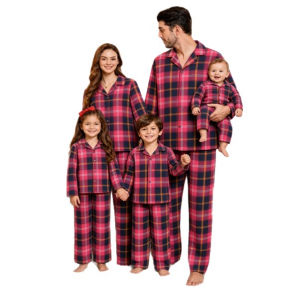 Family Pajama Set, checked, Long sleeve, with lapel