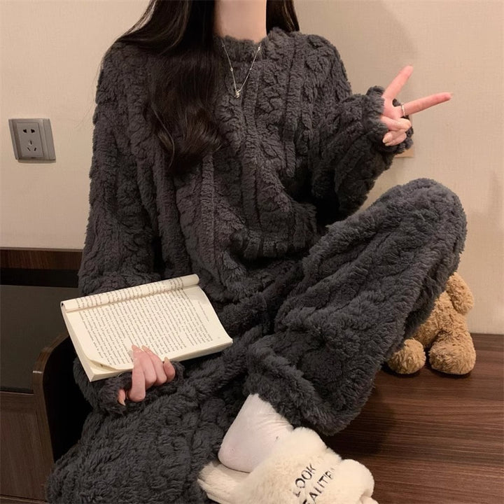 Fluffy Jacquard Loungewear Set for Couples