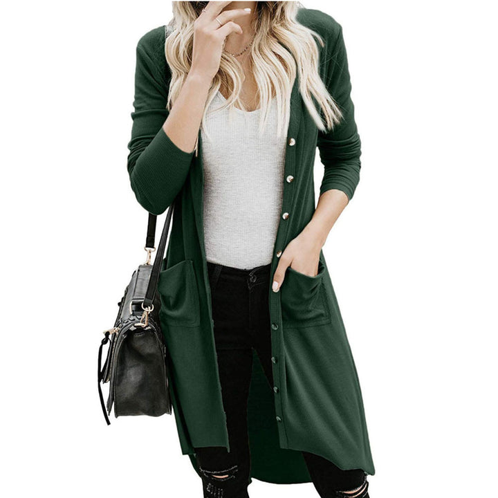 Ladies long sleeve cardigan with button details and side pockets Lune London