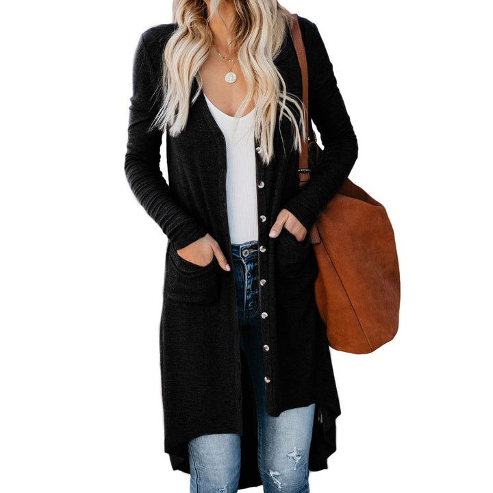 Ladies long sleeve cardigan with button details and side pockets Lune London