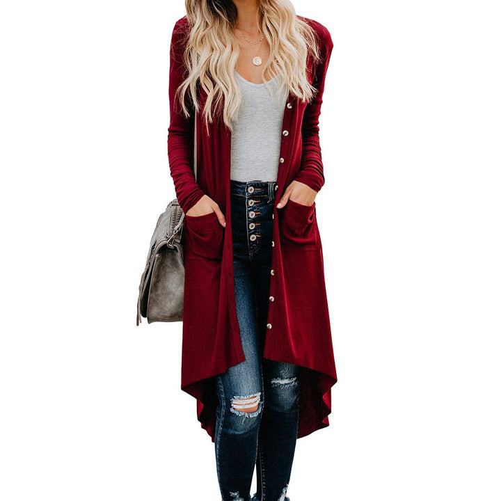 Ladies long sleeve cardigan with button details and side pockets Lune London