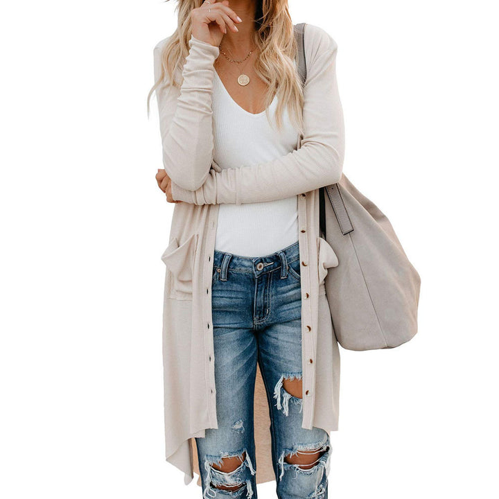 Ladies long sleeve cardigan with button details and side pockets Lune London