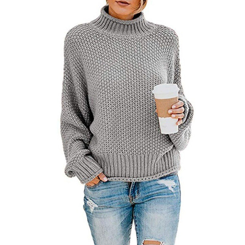Comfortable knitted sweater for women with high collar and soft textured design Lune London