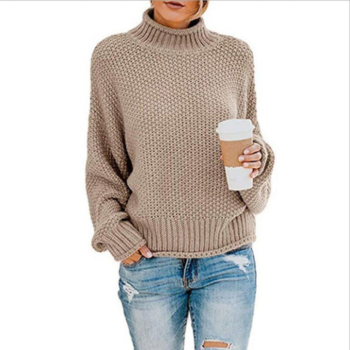 Comfortable knitted sweater for women with high collar and soft textured design Lune London