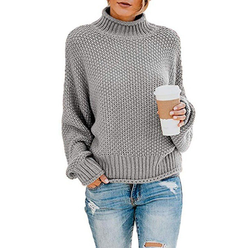 Comfortable knitted sweater for women with high collar and soft textured design Lune London