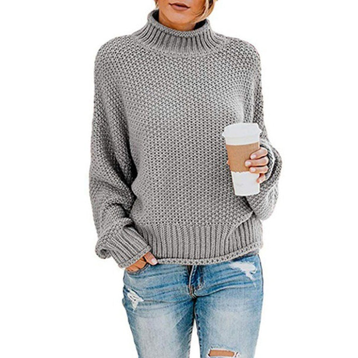 Comfortable knitted sweater for women with high collar and soft textured design Lune London