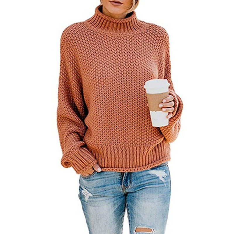 Comfortable knitted sweater for women with high collar and soft textured design Lune London