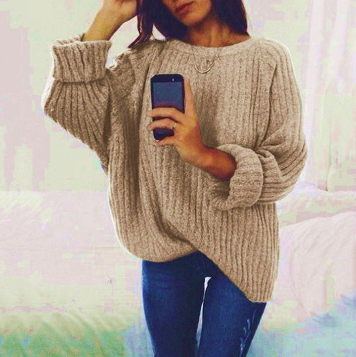 Pull en tricot surdimensionné pour femmes avec design côtelé et manches larges Chic & Stil