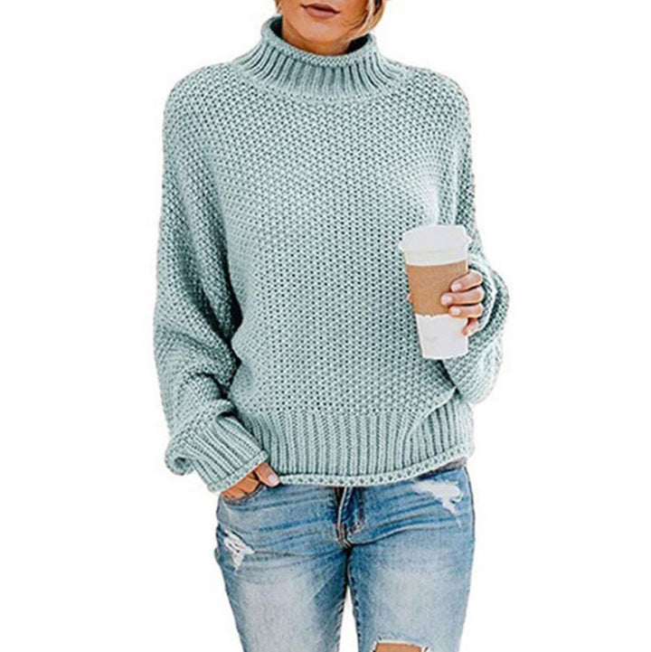 Comfortable knitted sweater for women with high collar and soft textured design Lune London