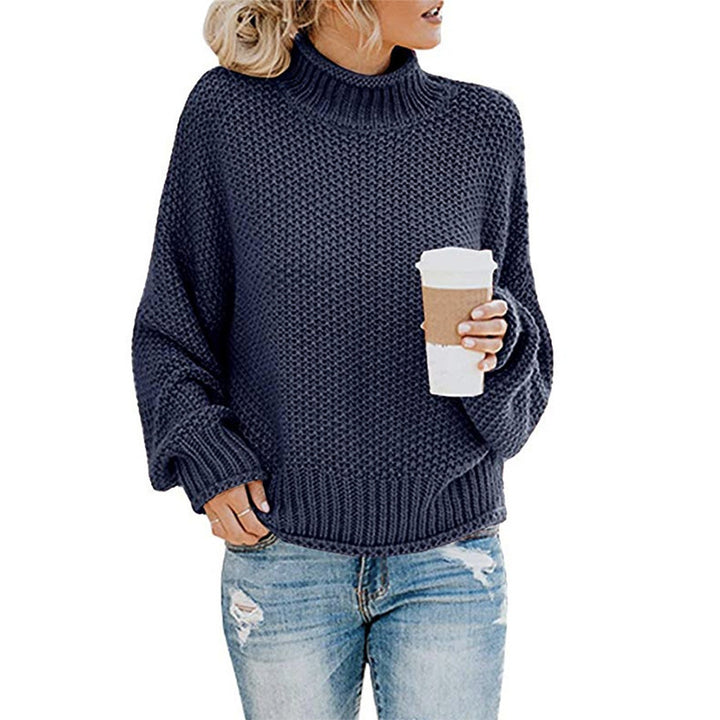 Comfortable knitted sweater for women with high collar and soft textured design Lune London