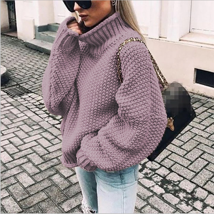 Comfortable knitted sweater for women with high collar and soft textured design Lune London