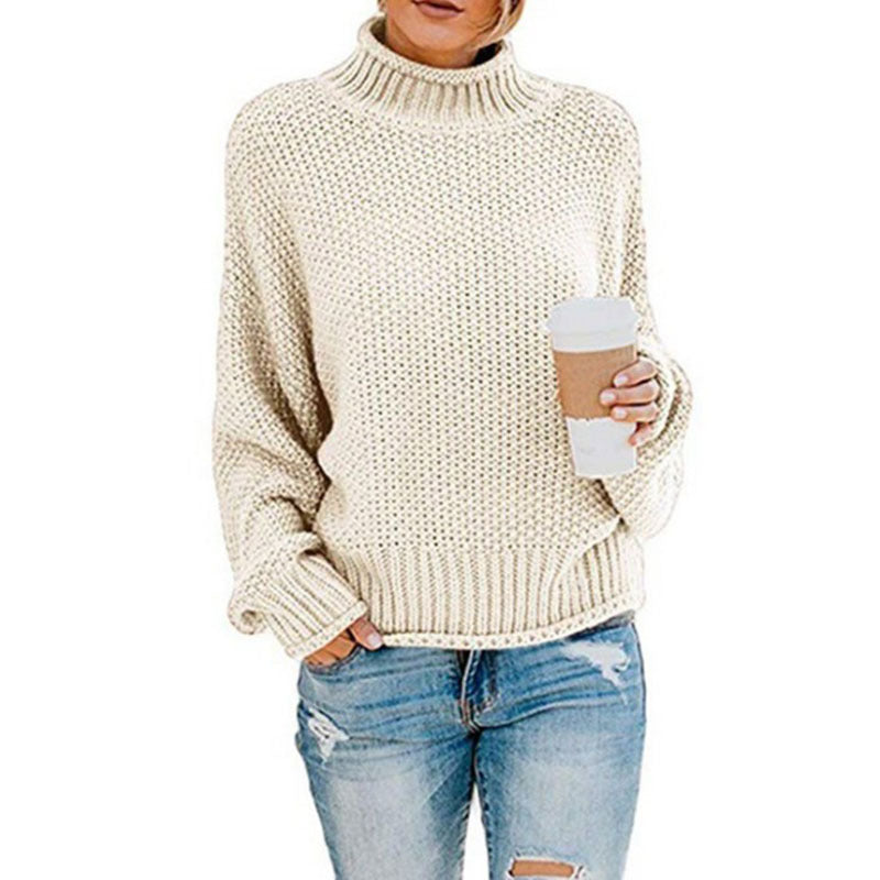 Comfortable knitted sweater for women with high collar and soft textured design Lune London