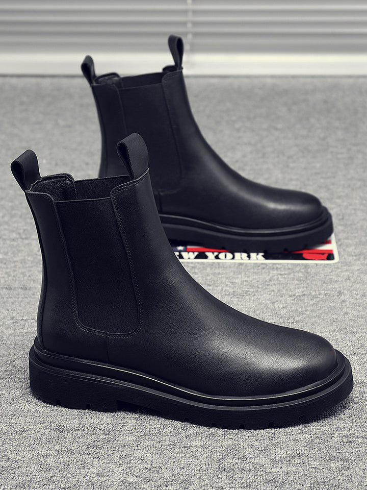 Men's Chelsea boots made of cowhide leather, mid-high shaft