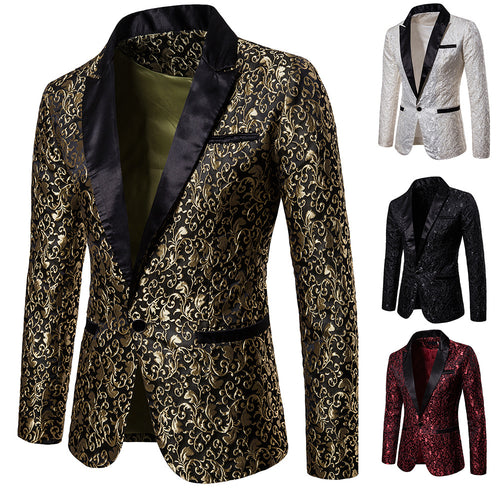 Men's elegant blazer with elaborate pattern and satin trim Amarae