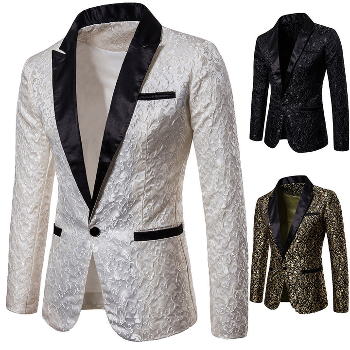 Men's elegant blazer with elaborate pattern and satin trim Lune London