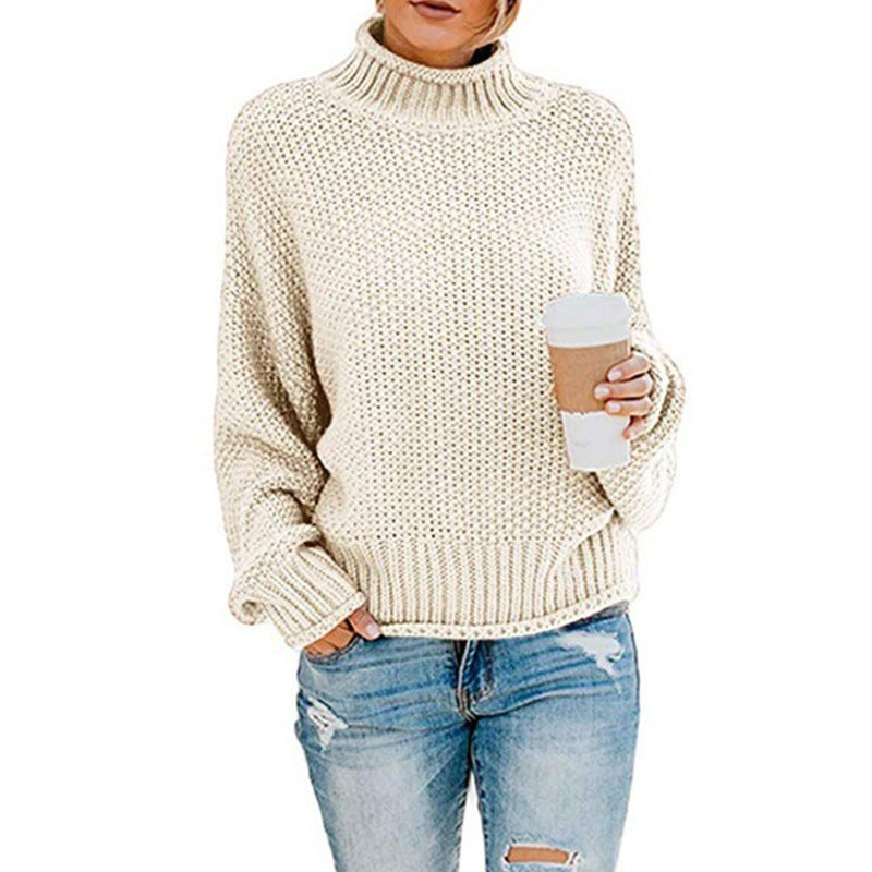 Comfortable knitted sweater for women with high collar and soft textured design Lune London
