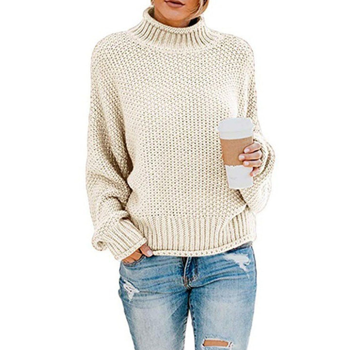 Comfortable knitted sweater for women with high collar and soft textured design Lune London