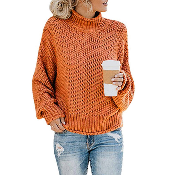 Comfortable knitted sweater for women with high collar and soft textured design Lune London